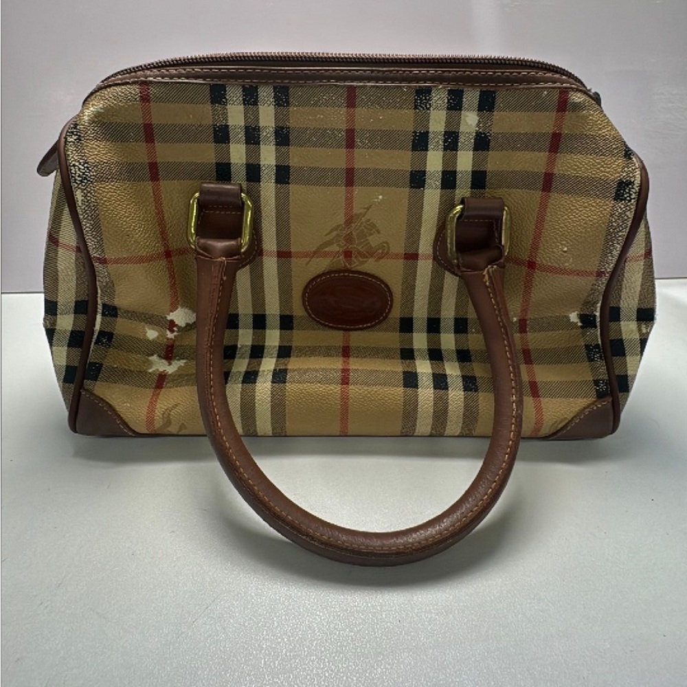 Burberry Nova Check Beige and Brown Checkered Boston Bag 26 cm